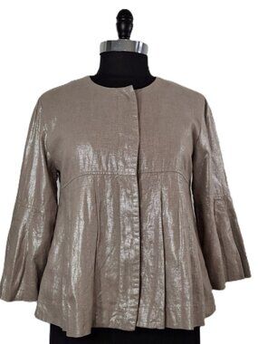 Metallic Shimmer Sz M Swing Jacket Taupe Gold Flare Bell Sleeve Party Event